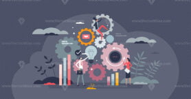 Business operation workflow and process management tiny person concept