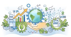 Business strategy environment for green development outline hands concept