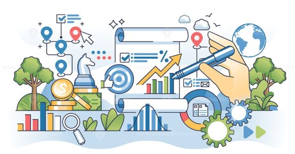 Business strategy plan for corporate development outline hands concept