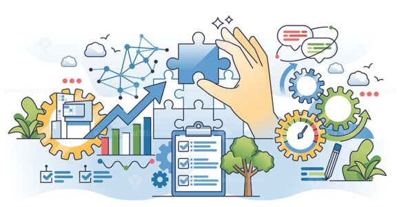 Business strategy unit with clear vision and direction outline hands concept