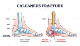 Calcaneus fracture anatomy with broken heel bone structure outline diagram
