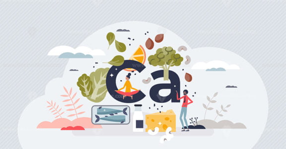Calcium minerals and healthy eating diet for strong bones tiny person concept