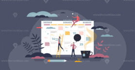 Calendar schedule with month date plan or daily reminders tiny person concept