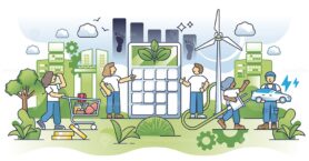 Carbon footprint calculator and CO2 emissions analysis outline concept