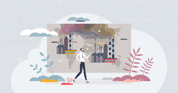 Carbon leakage as company strategy to move CO2 factory tiny person concept