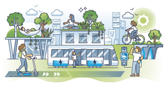 Carbon neutral solutions and net zero CO2 urban environment outline concept