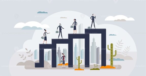 Career advancement and business progress development tiny person concept