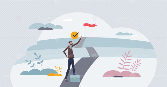 Career path and work vision for job challenge success tiny person concept