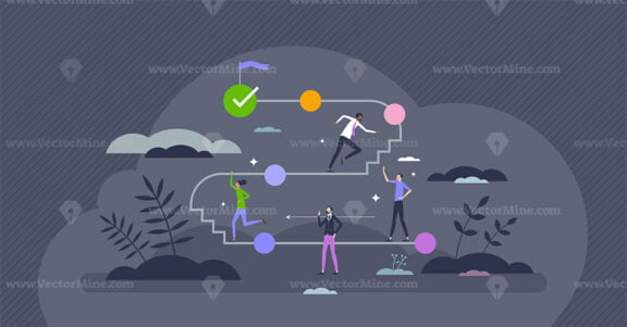 Career path roadmap as work challenge development route tiny person concept