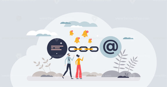 Chained communications with linked user notifications tiny person concept