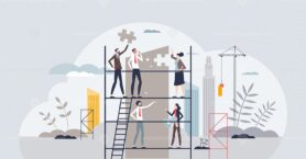 Change management and business transformation process tiny person concept