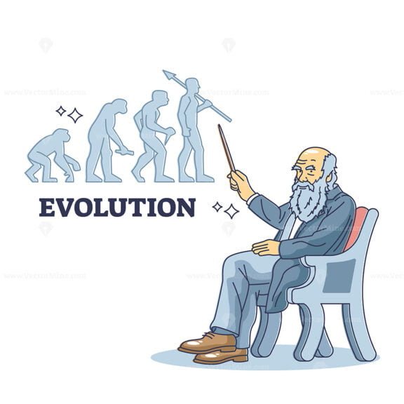 Charles Darwin with popular evolution theory for origins outline concept