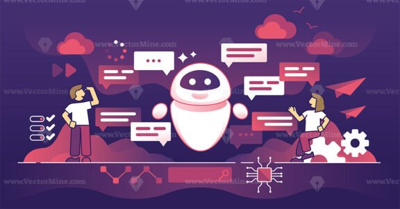 Chat bot conversation using AI online service technologies outline concept