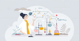 Chemical engineer profession with chemistry field work tiny person concept