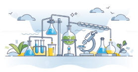 Chemical engineering science field research with experiments outline concept