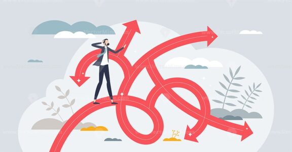 Choice fatigue as frustration about many possible options tiny person concept