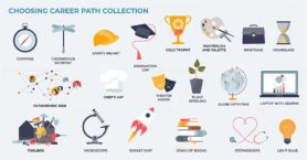 Choosing career path, study and work profession in tiny collection set