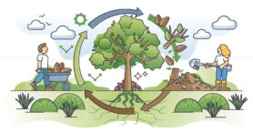 Circle of nutrients as natural fertilizer from leaves compost outline concept