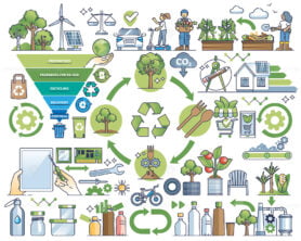 Circular economy model to save resources and recycling outline collection set