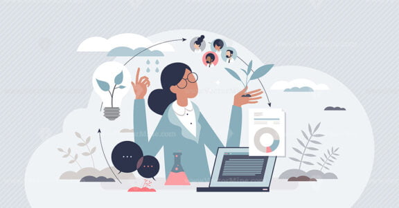 Citizen science or public volunteer scientists research tiny person concept