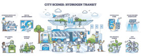 Hydrogen or H2 transit for urban transportation with outline collection set