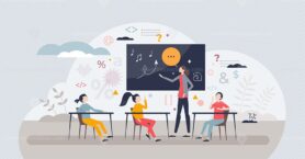Classroom management and education teaching process tiny person concept