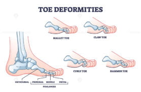 Toe deformities and medical foot phalanges bone defects outline diagram