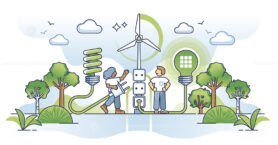 Clean energy revolution and green electricity production outline concept