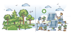Climate change and conservation with green forest planting outline concept