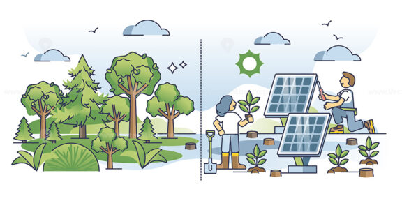 Climate change and conservation with green forest planting outline concept