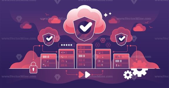Cloud security with safe data storage and upload on servers outline concept
