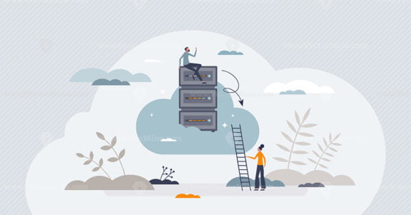 Cloud server with database upload for information storage tiny person concept