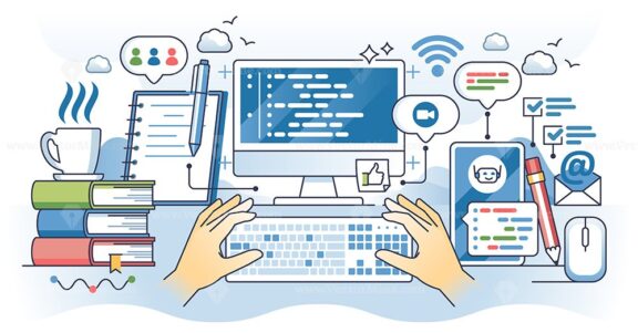 Coding help and online advices reading for programming outline hands concept