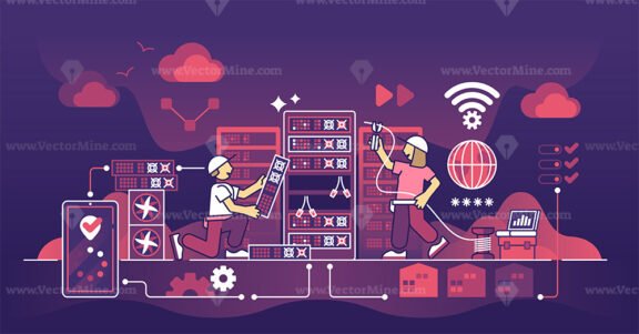 Colocation center or carrier hotel as data servers hosting outline concept