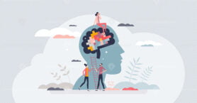 Color psychology study about colour affected perception tiny person concept