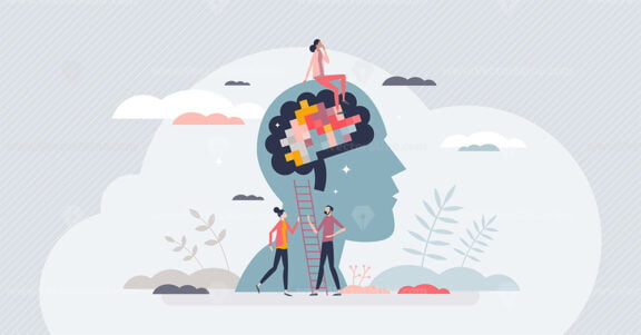 Color psychology study about colour affected perception tiny person concept