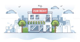 Commercial property for rent and new business place location outline concept