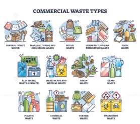 Commercial waste types as trash management and division outline diagram