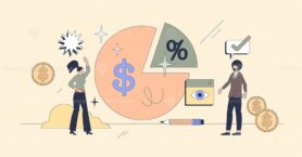 Commission percentage as interest of deal tiny person neubrutalism concept