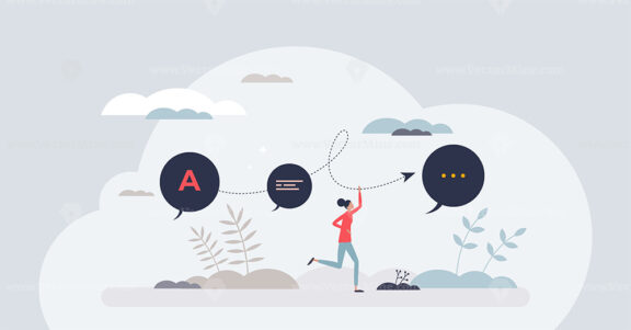 Communication evolution as letters to speech progress tiny person concept