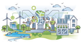 Community based renewable energy or CBRE for green power outline concept