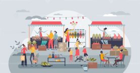 Community care marketplace as local market for society tiny person concept