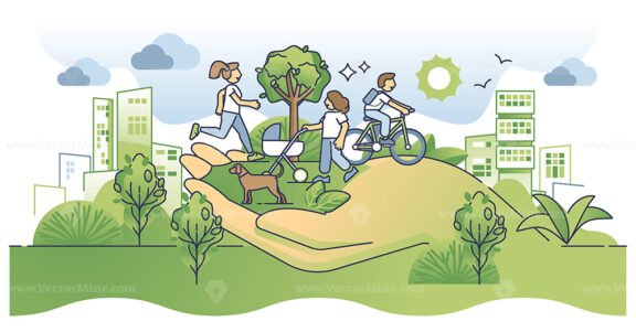 Community health and active lifestyle for social wellness outline concept