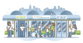 Commuting by metro and use urban underground subway service outline concept