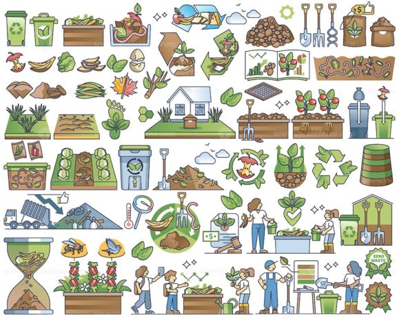 Composting and eco waste management for food leftovers in outline collection