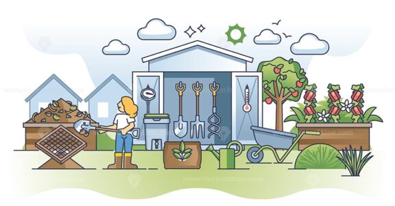 Composting tools and equipment for organic decompose process outline concept