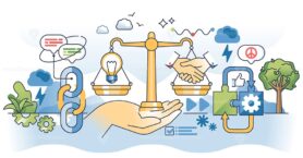 Conflict management and business negotiation skills outline hands concept