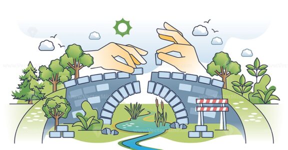 Conflict resolution and overcome discussion obstacles outline hands concept