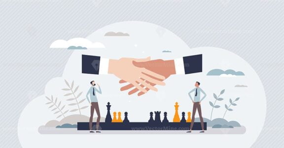 Conflict resolution in business with tactics and strategy tiny person concept