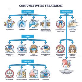 Conjunctivitis treatment for bacterial and allergic type outline diagram